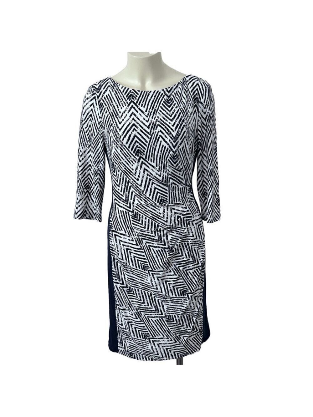 Lauren by Ralph Lauren Chevron-Print Sheath Dress, 10 Navy, White